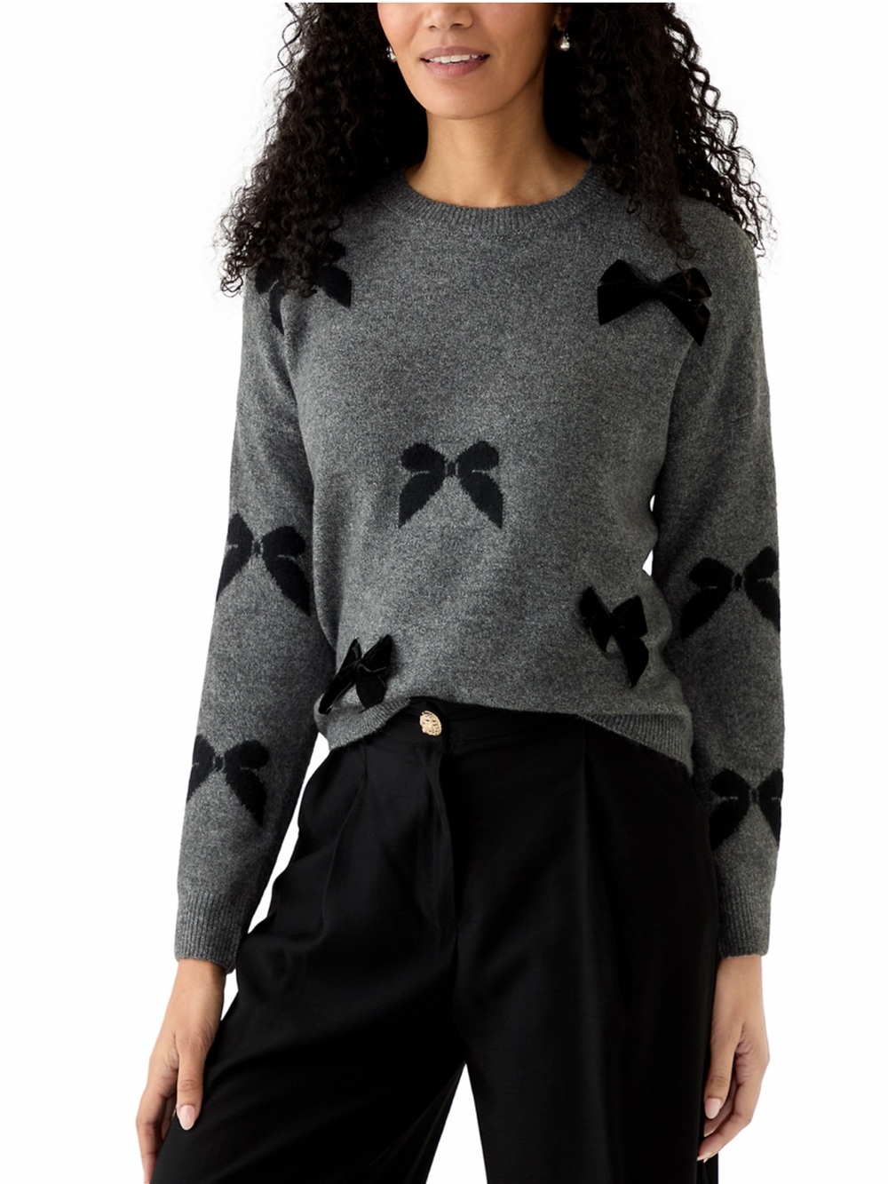 CeCe Women's XL Bow Appliqué Sweater